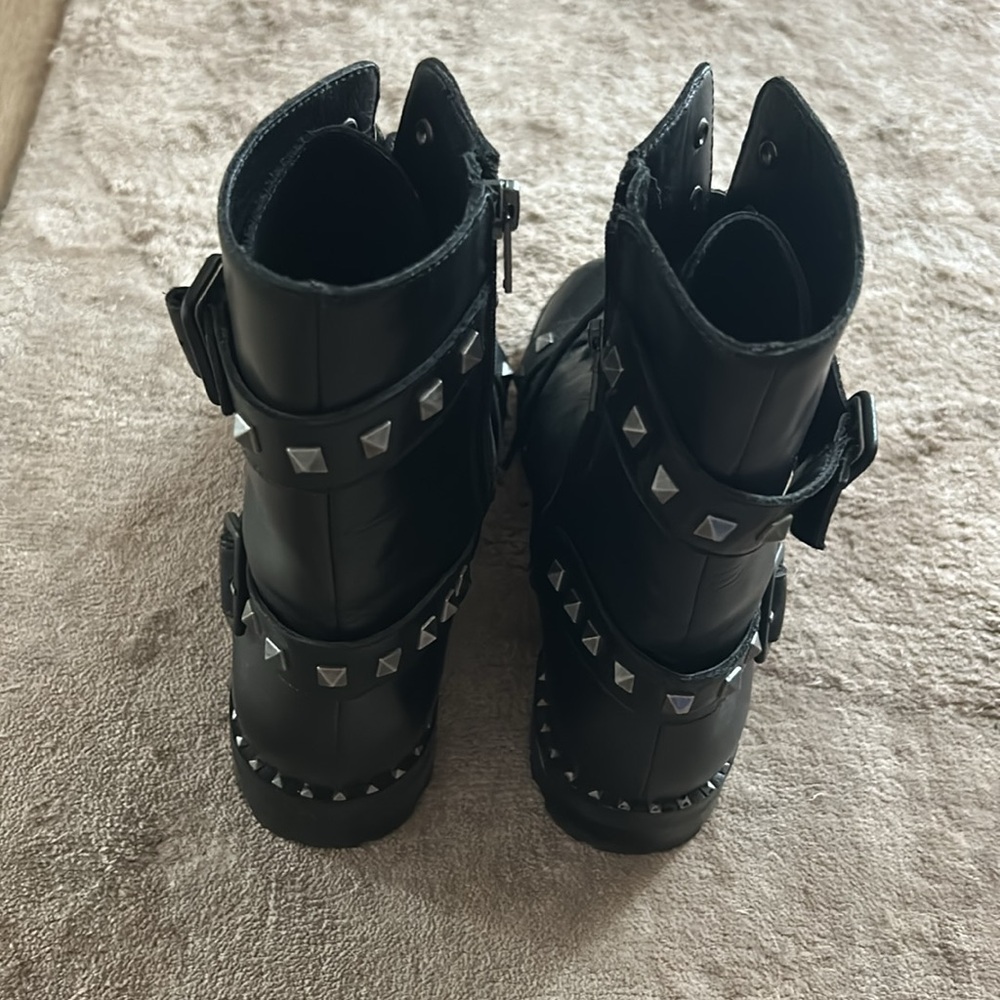 ASH Black Leather Biker Combat Valentino Style Studded Boots 38 - Picture 4 of 6